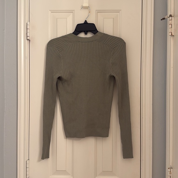 LOFT green ribbed long sleeve button up shirt - Picture 2 of 5